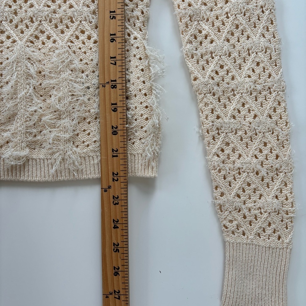 J.Crew Women's Cream Pointelle Crewneck Sweater with Fringe Size XS, NWOT - Picture 7 of 7